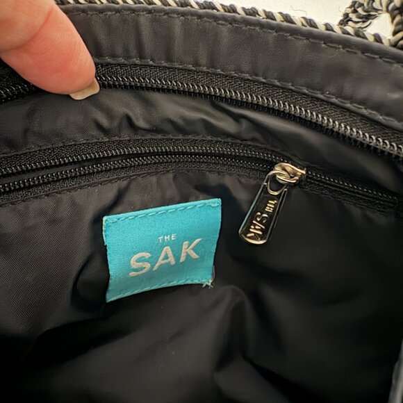 The Sak Black White Crochet Knit Small Purse Double Handles Lined Top Zipper - Picture 2 of 7